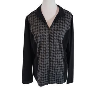 Chico's Size 2 US L Weekends Houndstooth Full Zip Collared Sweatshirt Casual
